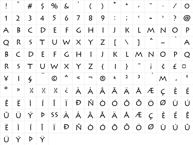 Lithograph Regular Character Map