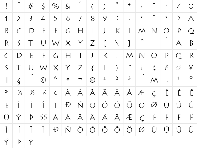LithographLight Regular Character Map