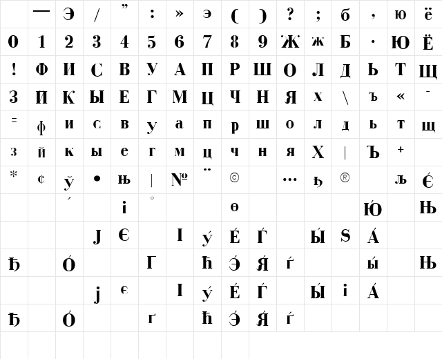 Cyrillic Bold Character Map Cyrillic Bold Character Map