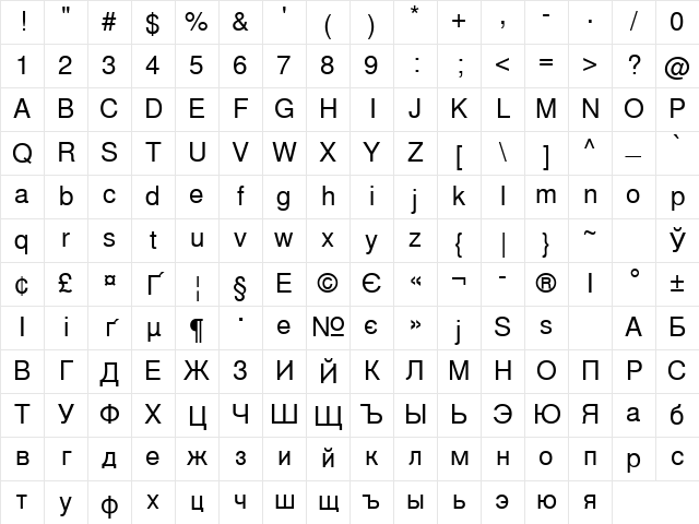 CyrillicEnglishSansSSK Regular Character Map CyrillicEnglishSansSSK Regular Character Map