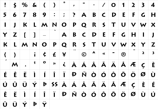 Lithos Light Bold Character Map