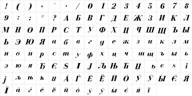 Czar Bold Italic Character Map