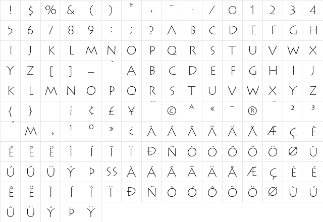 Lithos ExtraLight Regular Character Map