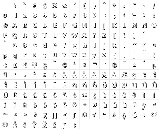ChantillyDropShadow Bold Character Map