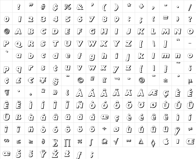ChantillyDropShadow-Heavy Italic Character Map ChantillyDropShadow-Heavy Italic Character Map