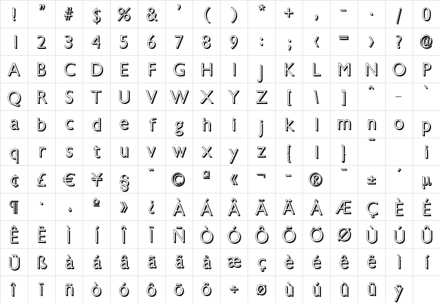 ChantillyDropShadow-Light Regular Character Map