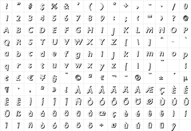 ChantillyDropShadow-Medium Italic Character Map ChantillyDropShadow-Medium Italic Character Map