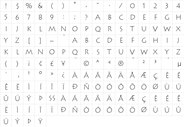 Lithos-ExtraLight Extra Light Character Map