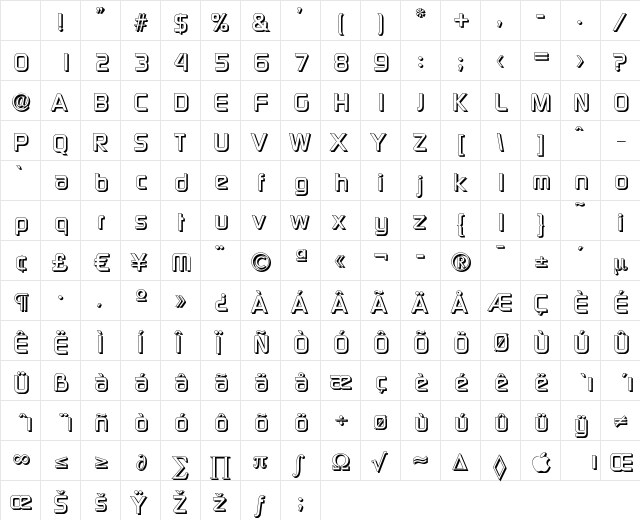 DigitalDropShadow Bold Character Map DigitalDropShadow Bold Character Map