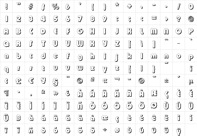ExpressaDropShadow-Heavy Regular Character Map ExpressaDropShadow-Heavy Regular Character Map