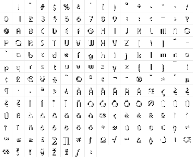ExpressaDropShadow-Light Regular Character Map