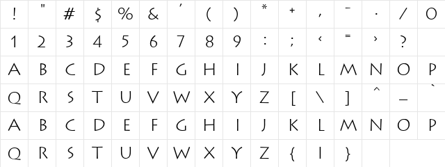 Lithos Regular Character Map
