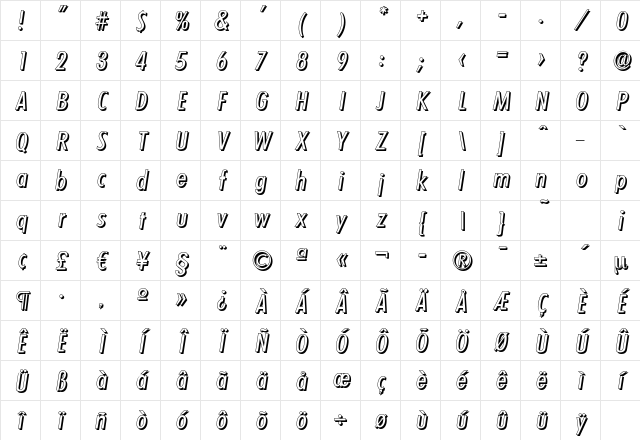 LimerickCondDropShadow Italic Character Map