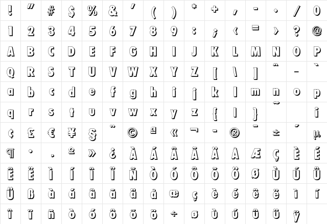LimerickCondDropShadow-ExBold Regular Character Map
