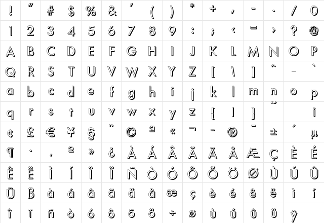 LimerickDropShadow Regular Character Map