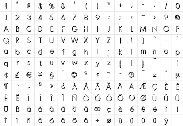 MontrealDropShadow-ExtraLight Regular Character Map