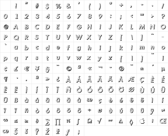 MontrealDropShadow-Medium Italic Character Map