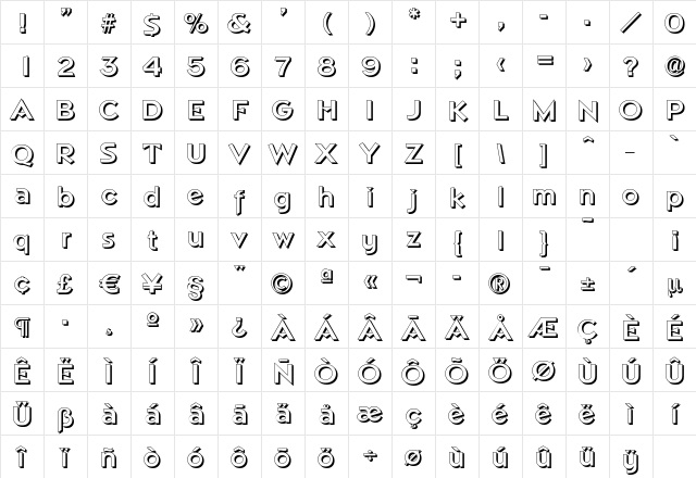NapoliDropShadow Bold Character Map
