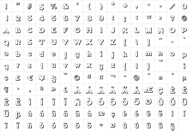 NapoliDropShadow-Heavy Regular Character Map