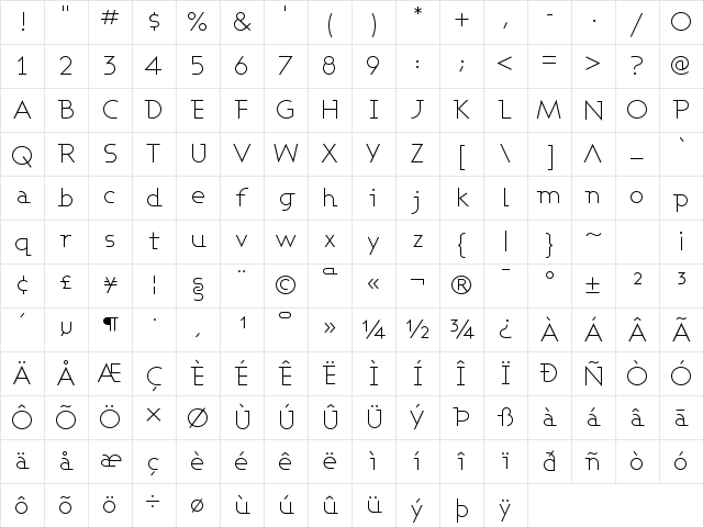 Ashby Light Regular Character Map