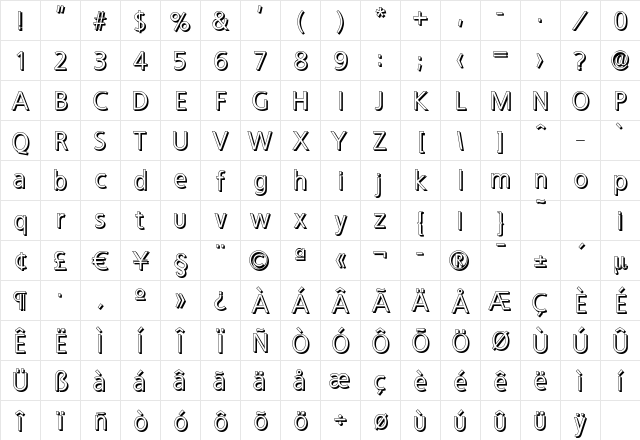QuebecDropShadow Regular Character Map