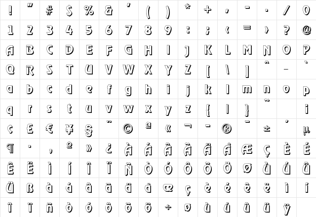 OnStageDropShadow Bold Character Map