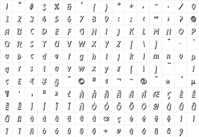 OnStageDropShadow Italic Character Map