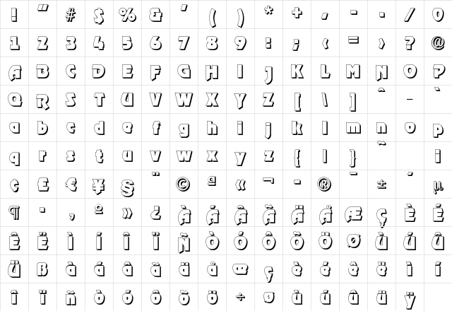 OnStageDropShadow-Black Regular Character Map