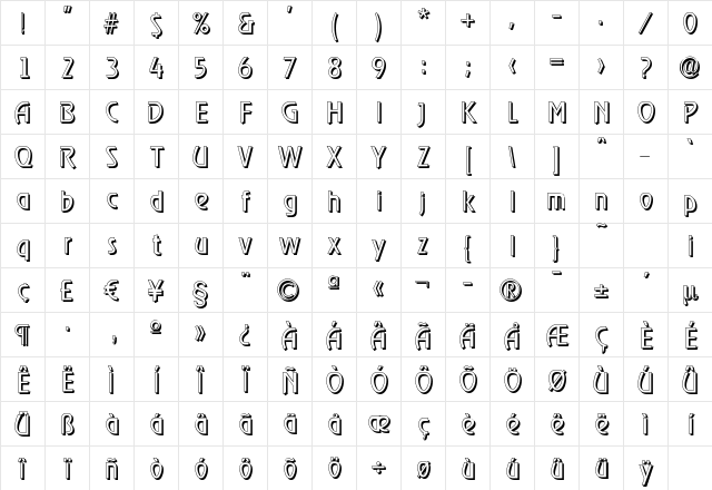 OnStageDropShadow-Light Regular Character Map