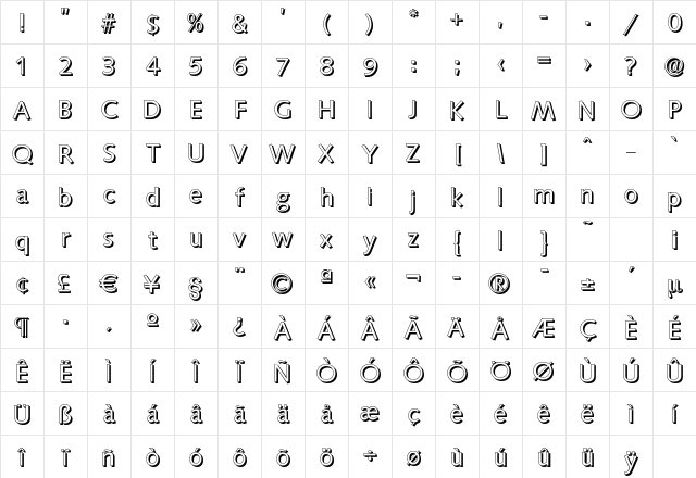SaxonyDropShadow Regular Character Map
