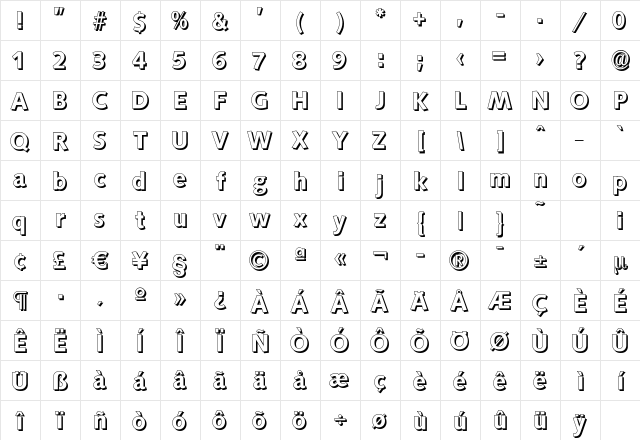 SaxonyDropShadow Bold Character Map