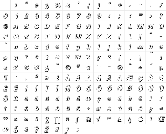 UltimateDropShadow Bold Italic Character Map UltimateDropShadow Bold Italic Character Map