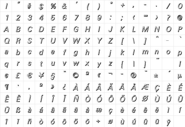 UltimateDropShadow-Light Italic Character Map