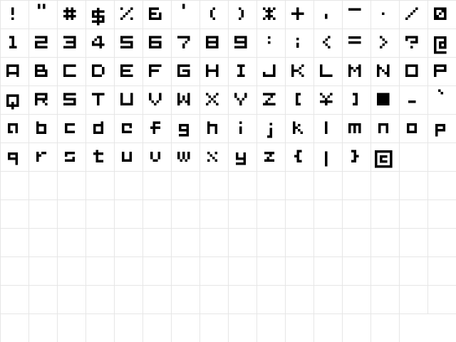 D3 Littlebitmapism Suquare Regular Character Map
