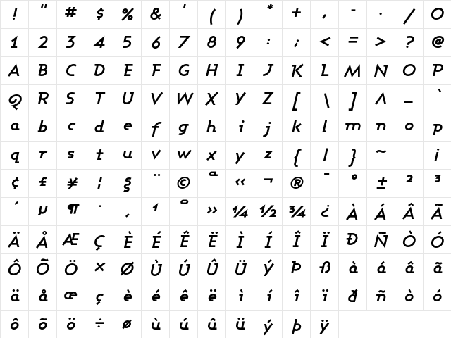 Ashby Regular Character Map