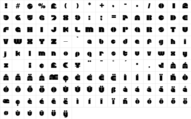 D730-Deco Regular Character Map