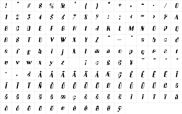 Deco-A770 Italic Character Map
