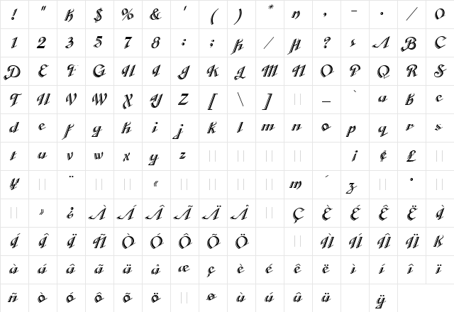 Cabarga Cursiva LET Plain Character Map