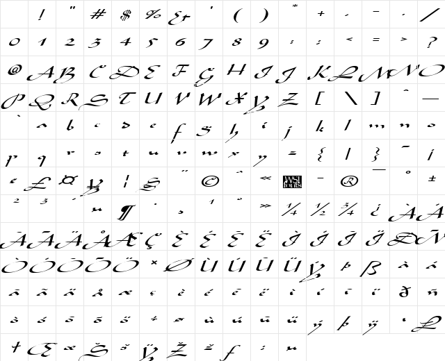 AladdinExpanded Italic Character Map