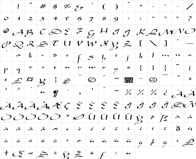AladdinExpanded Regular Character Map