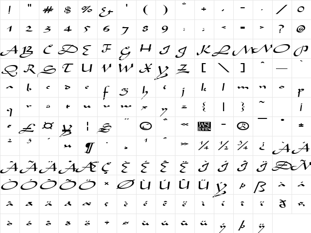 AladdinExpanded Regular Character Map