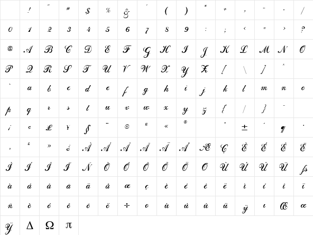 Dahling Script Ssk Regular Character Map
