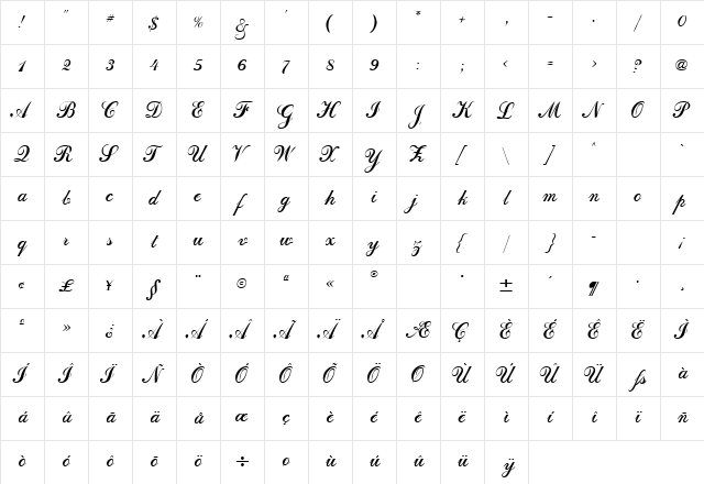DahlingScriptSSK Regular Character Map