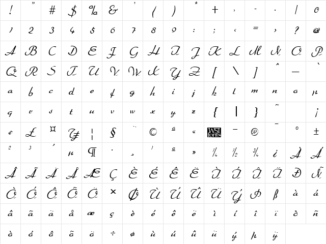 Dahrlin Regular Character Map Dahrlin Regular Character Map