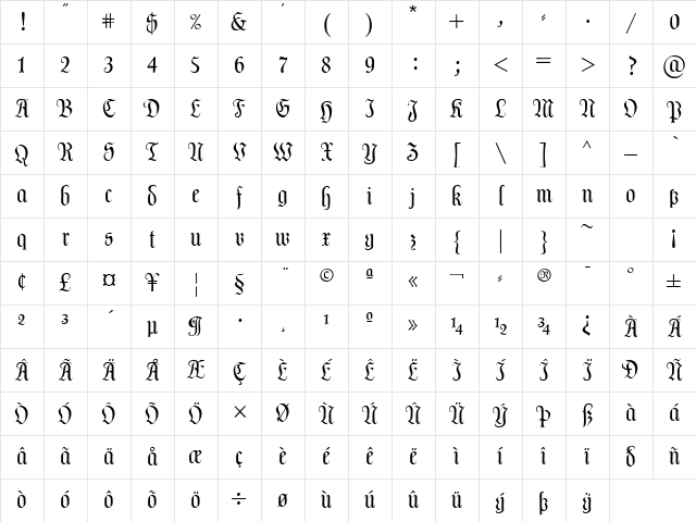 Dala LT Text Regular Character Map