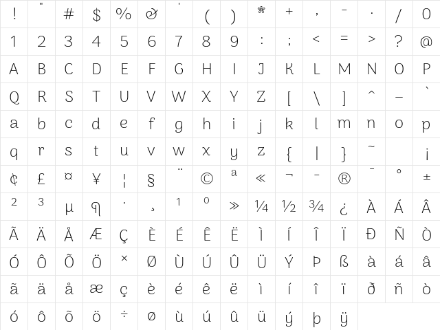 Arima Madurai ExtraLight Character Map