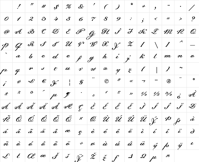 Dalliance Script Character Map Dalliance Script Character Map