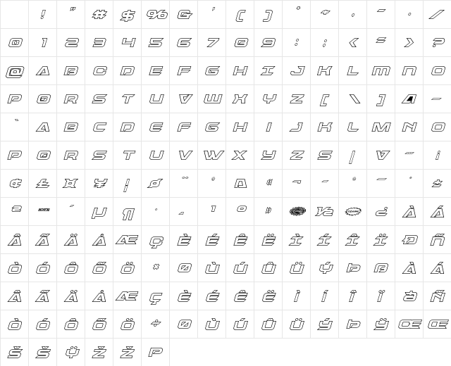 Dameron Bold Outline Italic Bold Outline Italic Character Map