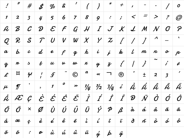 Damion Regular Character Map