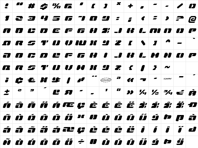 Dan Stargate Extra-expanded Italic Extra-expanded Italic Character Map